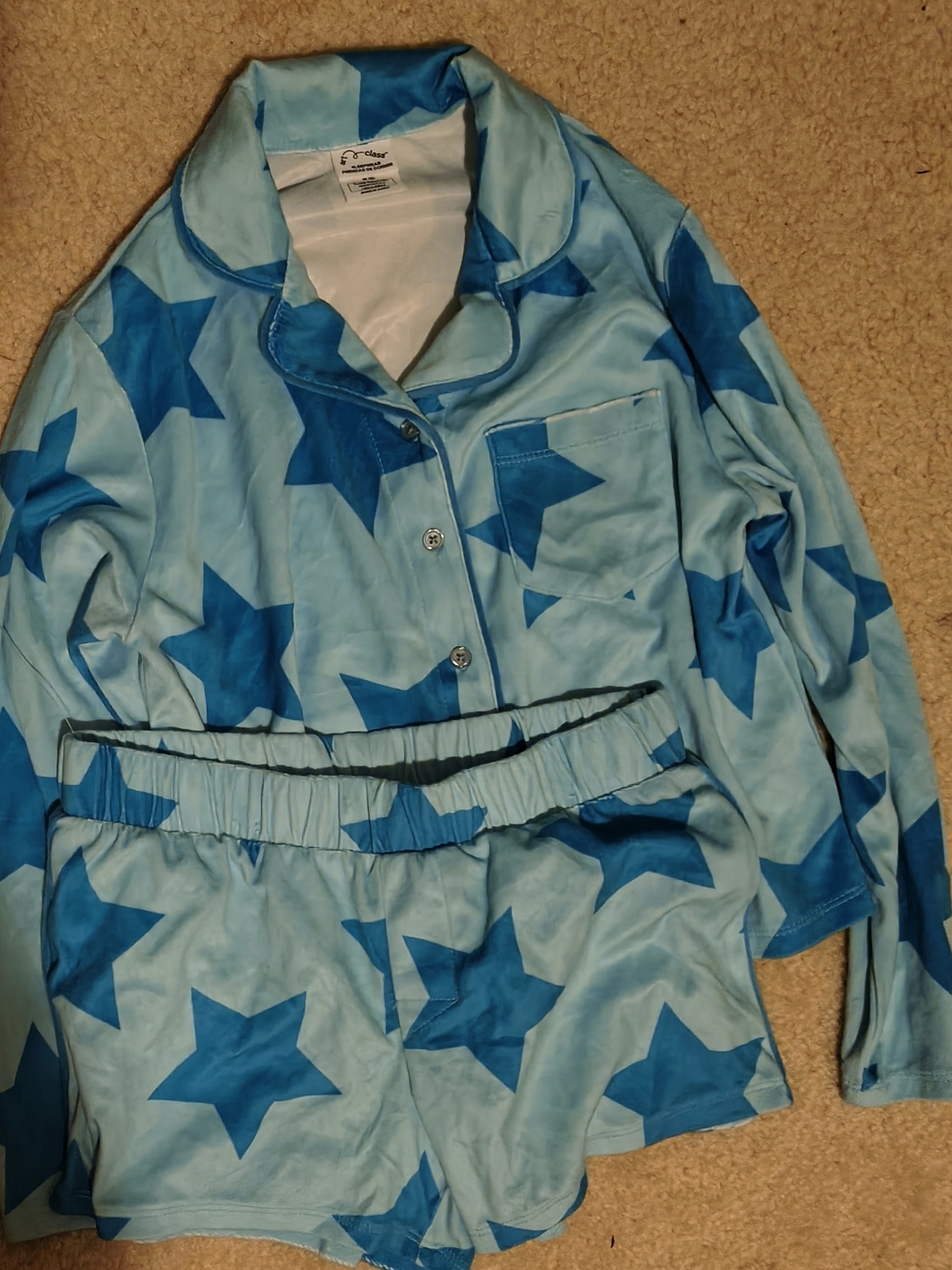 Light Blue Star-Print Kids Pajama Set